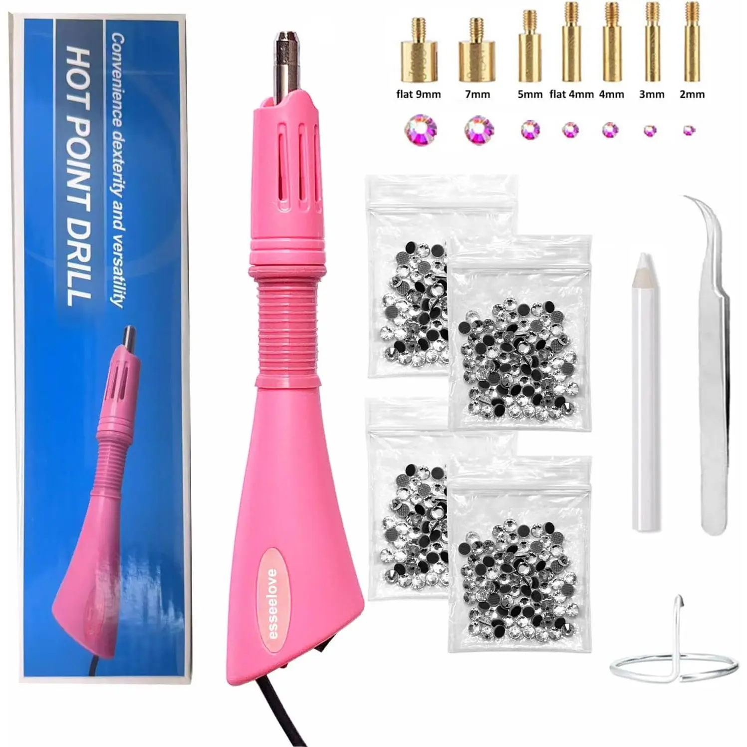 Hotfix Rhinestones Applicator, DIY Hot Fix Rhinestone Setter, Hot Fixed Wand Kit, Bedazzler Kit with Rhinestones, 7 Tips, Pencils and Tweezers