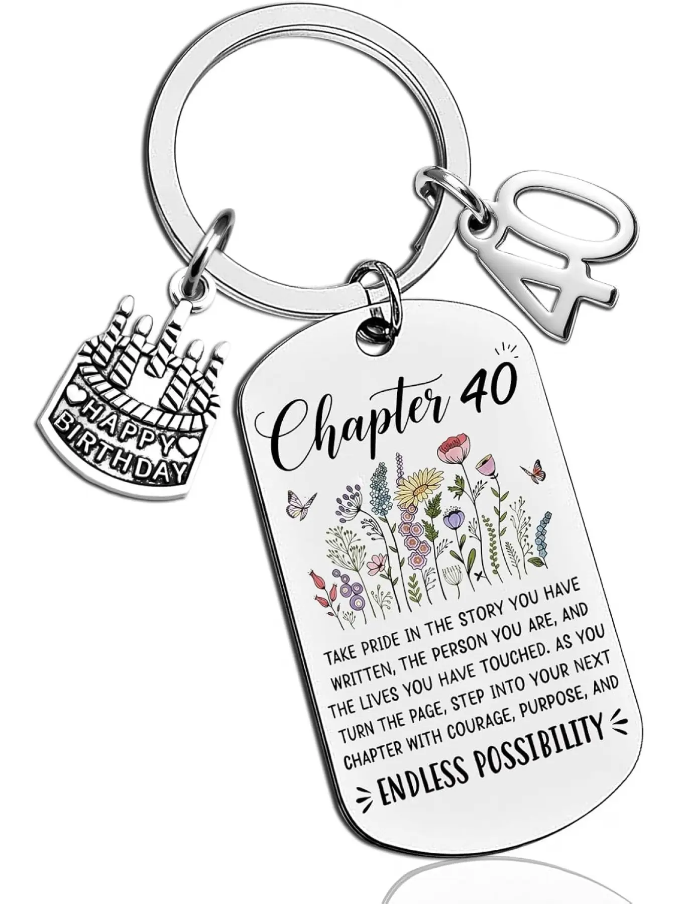 40th Birthday Gifts for Women Exquisite Authentic Keychain Keyring Unique Jewelry Accessories for 40 Year Old Female Friends Birthday Present Stainless Steel Keyring Keyrings for Keys