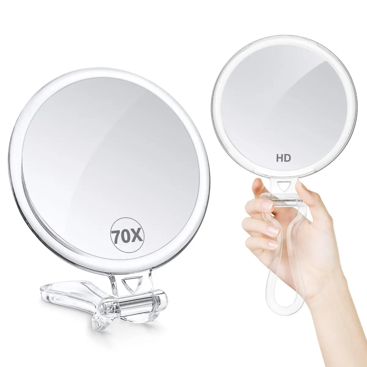 70x Magnification Dual-Sided Handheld Magnifying Mirror, 360° Foldable with Travel Case, Essential Makeup Tool for Precision Application