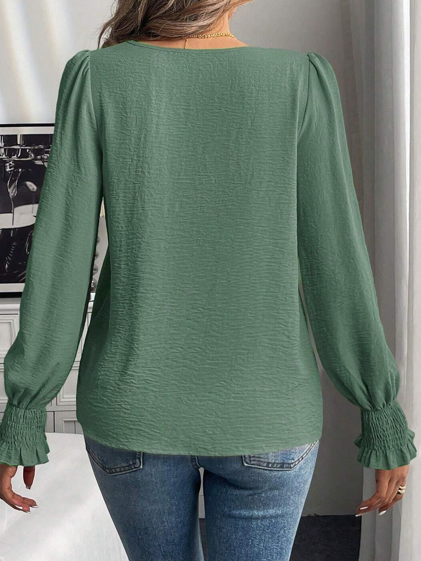 Women's Plain Blouse, Casual Round Neck Top for Spring & Fall, Women's Clothing for Daily Wear