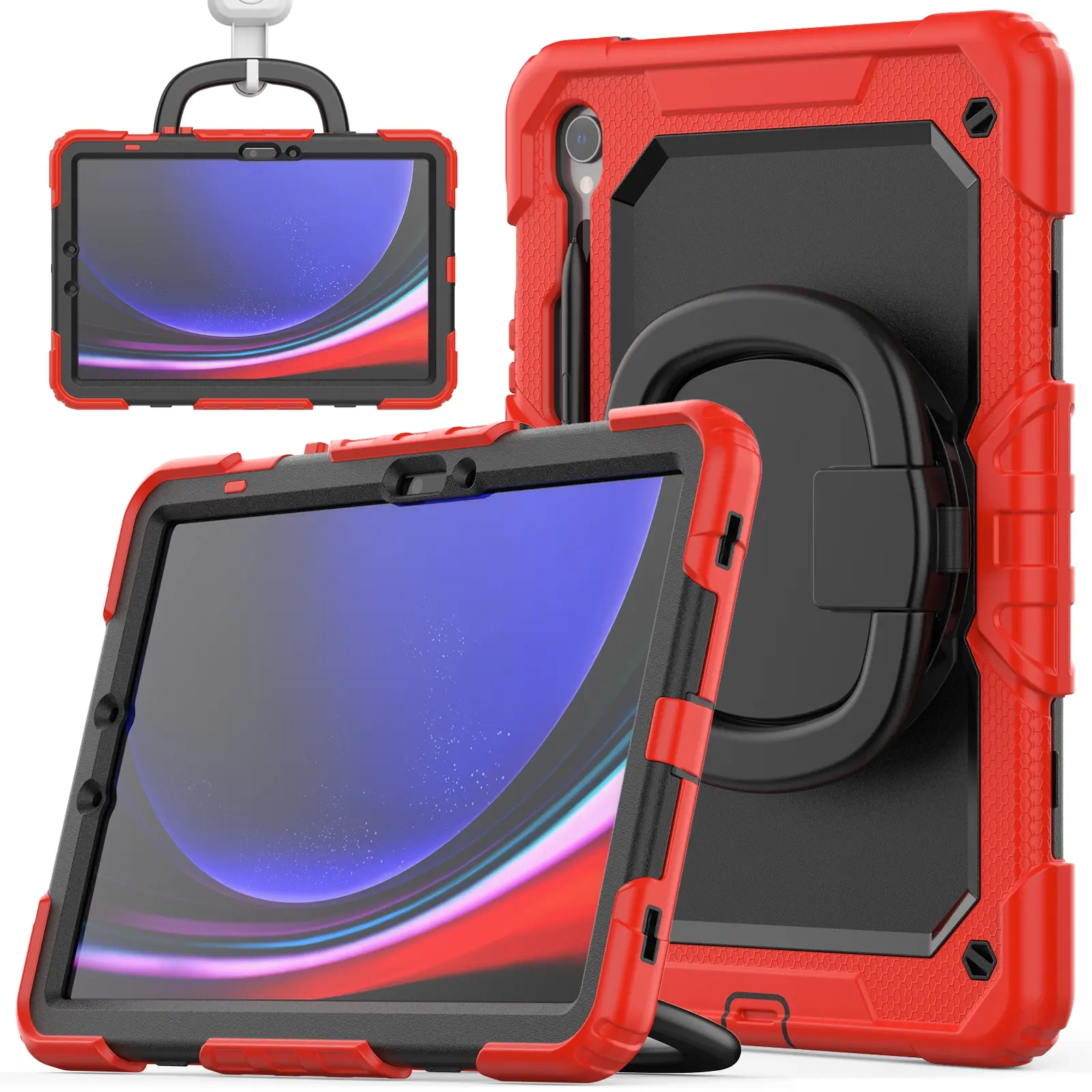 Shockproof tablet case, Protective Tablet Cover, suitable for Samsung Tab S10 LITE/S10 FE/S9/S9 FE, comes with a carry ring stand, precise cutouts, scratch-resistant -- black/blue/red