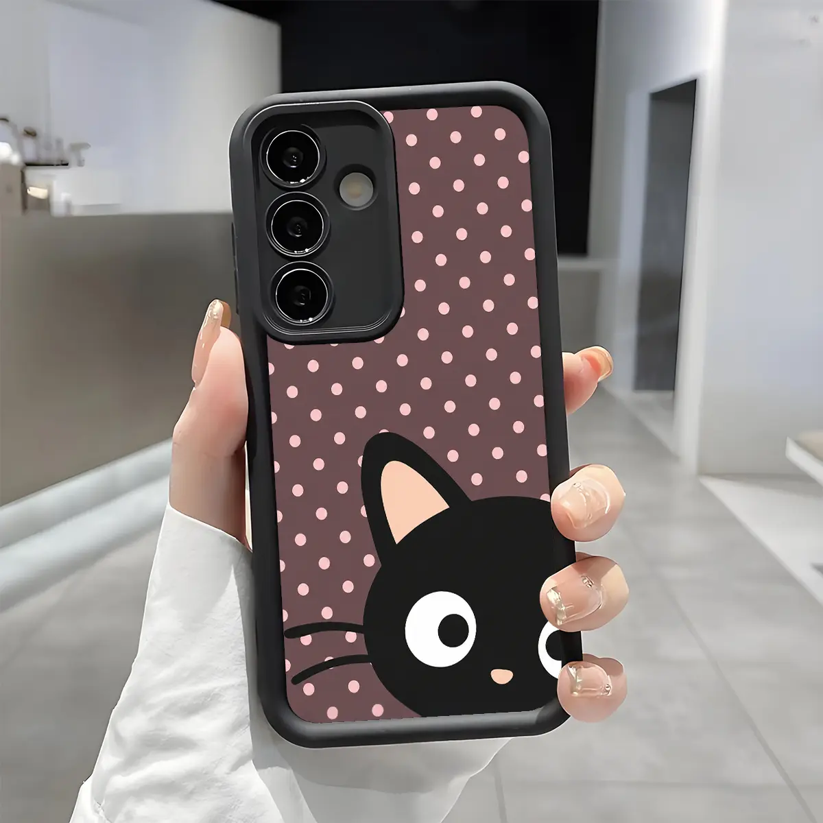 Cute Chococat Polka Dot Phone Case - Enhanced Camera Protection, Shockproof, Skin-Friendly Soft Cover, Handheld Cellphone Accessory for Samsung Galaxy S21 S22 S23 S24 S25 S26 Plus Ultra FE A14 A15 A16 A35 A36 A53 A54 Note20ultra,  Cat Aesthetic Cover
