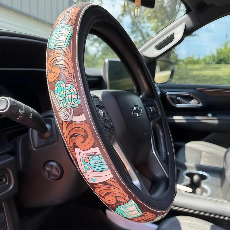 NEW  2026  Non-Slip Grip Steering Wheel Cover with No Inner Ring Breathable for All Seasons Western-style Contoured Hard Shell FootballBack Protector Black Pool Tennis Car Interior Kit....
