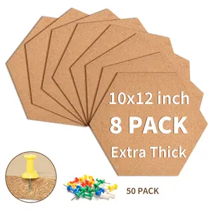 8PC Self-Adhesive Cork Board Tiles –Brown Square Bulletin Boards with Oak Veneer