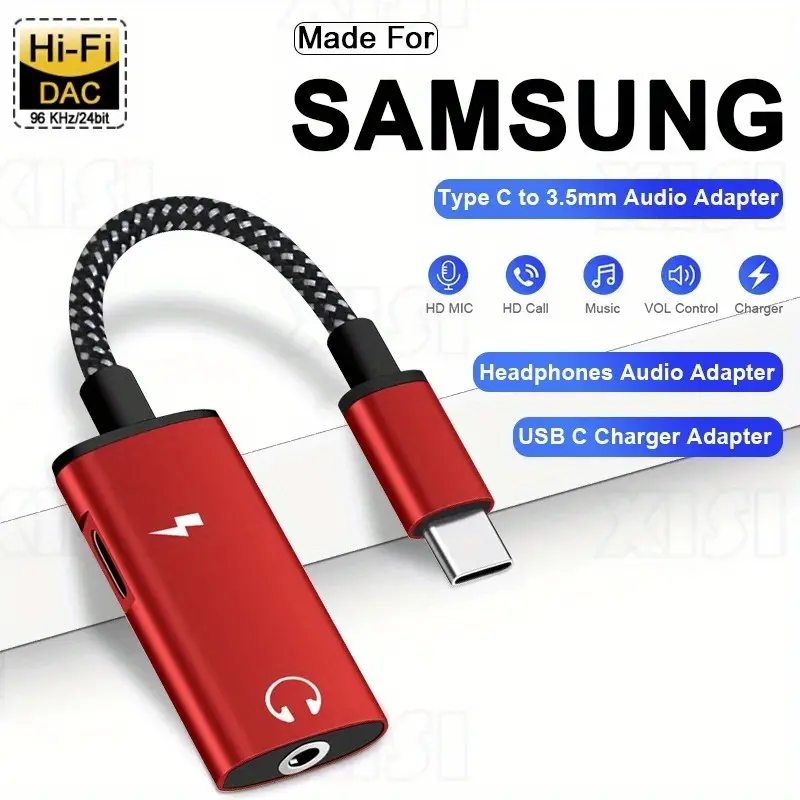 2-in-1 USB-C Splitter & Fast Adapter Compatible for Galaxy S23/S21/A54, iPhone 15 with Realtek DAC Hi-Res Audio, USB-PD Charger & 3.5mm Headphone Jack Adapter (USB-C to TRS/PD Compatible)