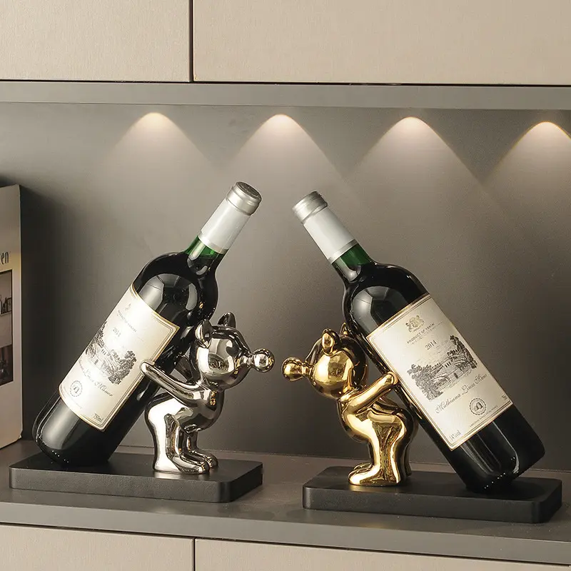Wine Rack, Decorative 1 Count Creative Bear Design Wine Holder, Wine Bottle Display Rack, Home Decor Tabletop for Living Room Bedroom, Unique Holiday and Birthday Gift, Utensils [bottle Not Included]