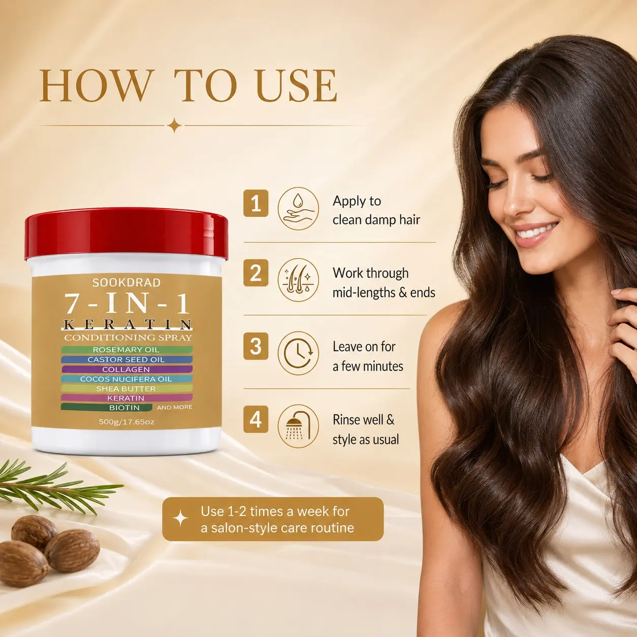 7-IN-1 Keratin Conditioning Spray, Collagen, Biotin, Shea Butter, Castor Seed Oil, Rosemary Oil, Deep Nourish Hair, Hydrate Hair, For All Hair Types, 500g