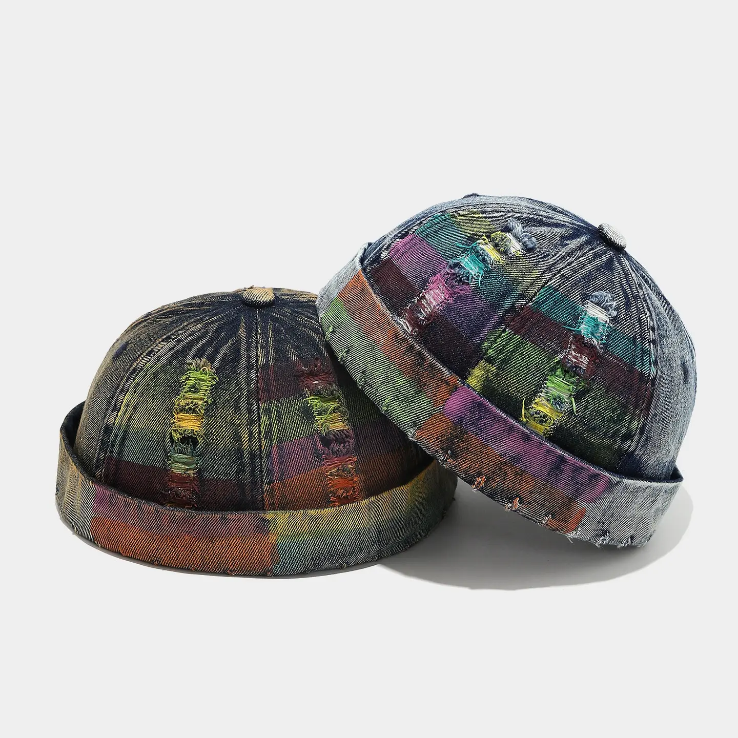 Washed Denim Retro Beanie - European-American Painted Style Melon Fur Hat, Streetwear Solid Trendy Brand Wholesale Hat