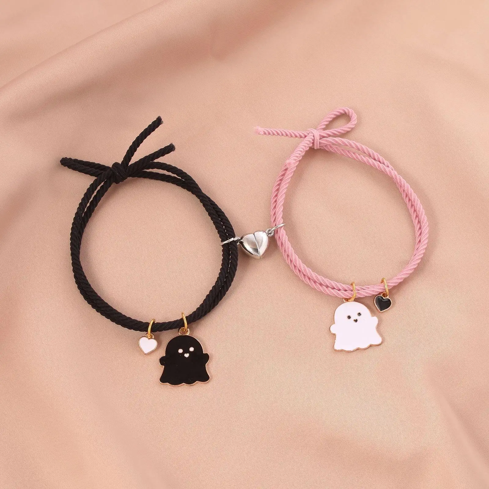 Tredny Halloween Couple Bracelets Love Heart Magnet Matching Bracelets Ghost Leather String Bracelet Friends Jewelry Gift