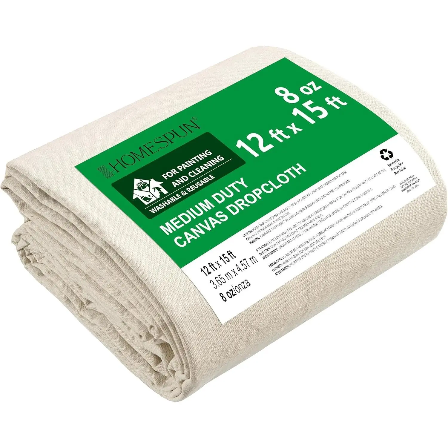 Canvas Drop Cloth for Painting - Reusable Thick Cotton (12x15 ft, 1 Pack) - Heavy Duty Canvas Drop Cloth for Furniture Covers - Idel for Curtains, Camping Shelter, Painting & Dust Protection