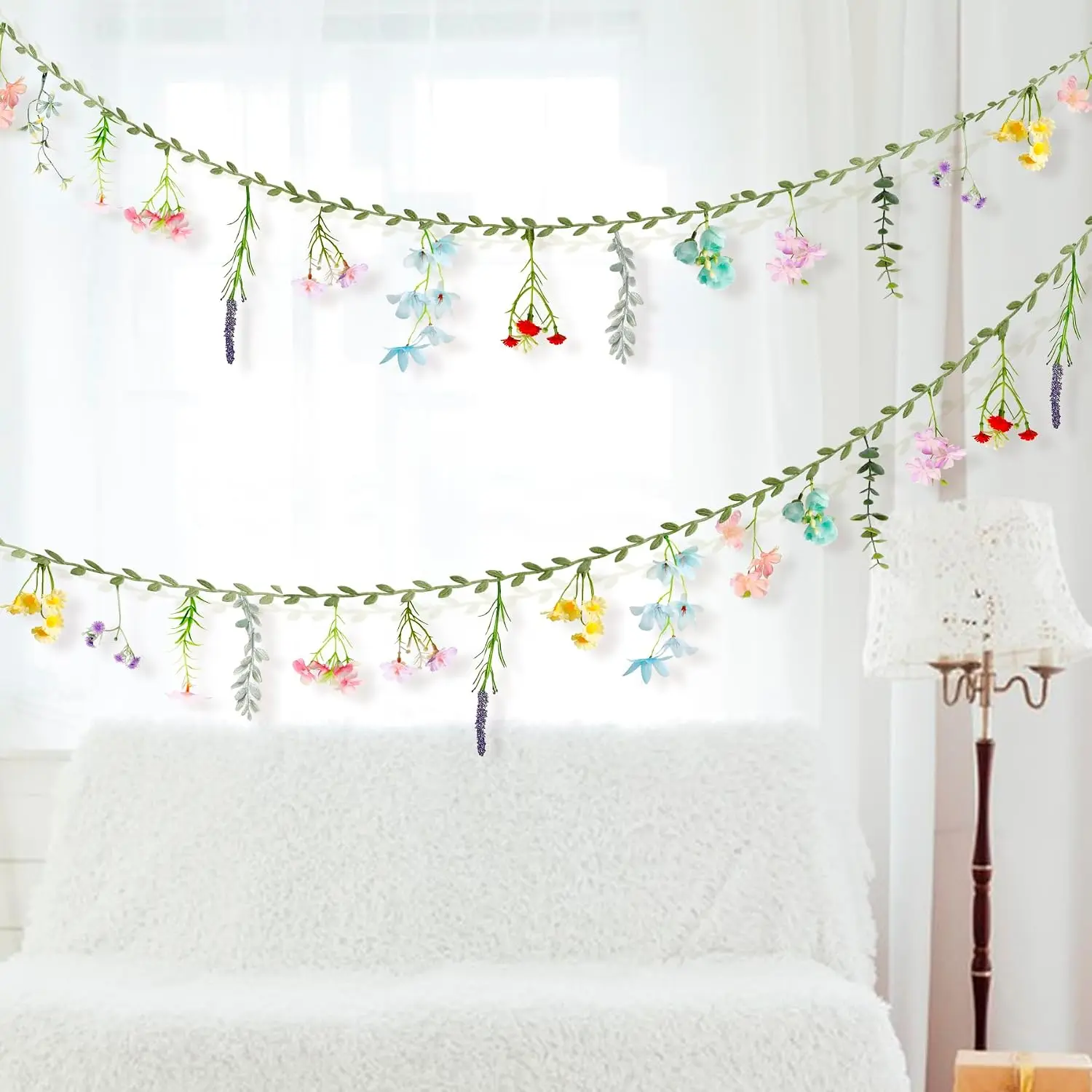 2 count 6.5 Ft Artificial Flower Banner Spring Wildflower Garland   for Decoration Floral Backdrop for Bridal Shower