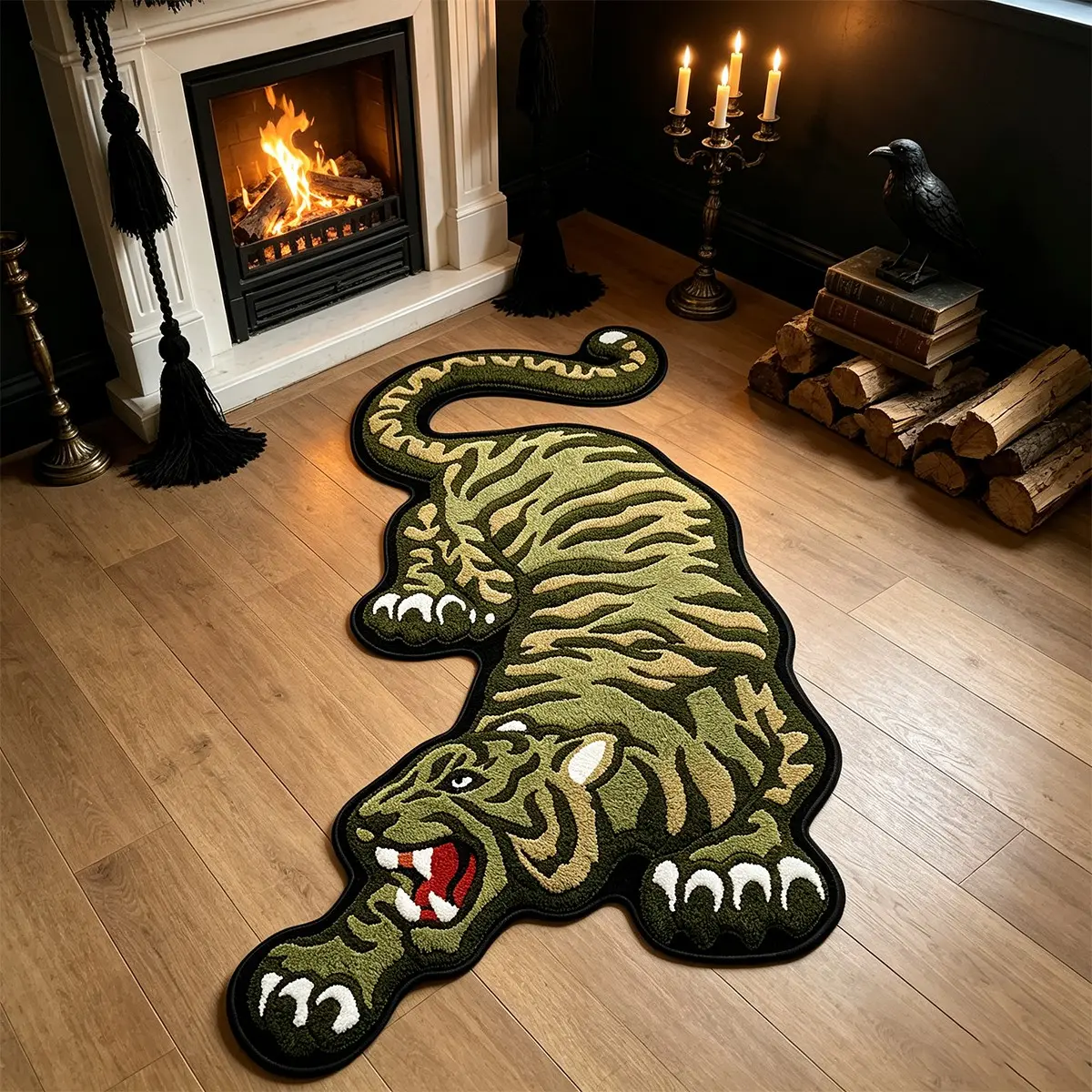 Irregular Tiger Rug, Animal Pattern Rug, American Vintage Home Decor, Soft Comfortable Bedroom Bedside Mat, Living Room Carpet, Halloween Gift, Indoor Use