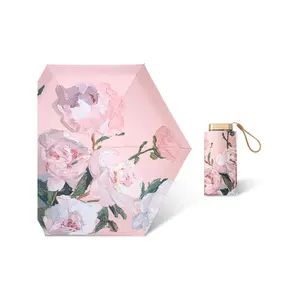 Mini Capsule Umbrella for Women, UV Sun Protection Six-Fold Portable Folding Travel Umbrella
