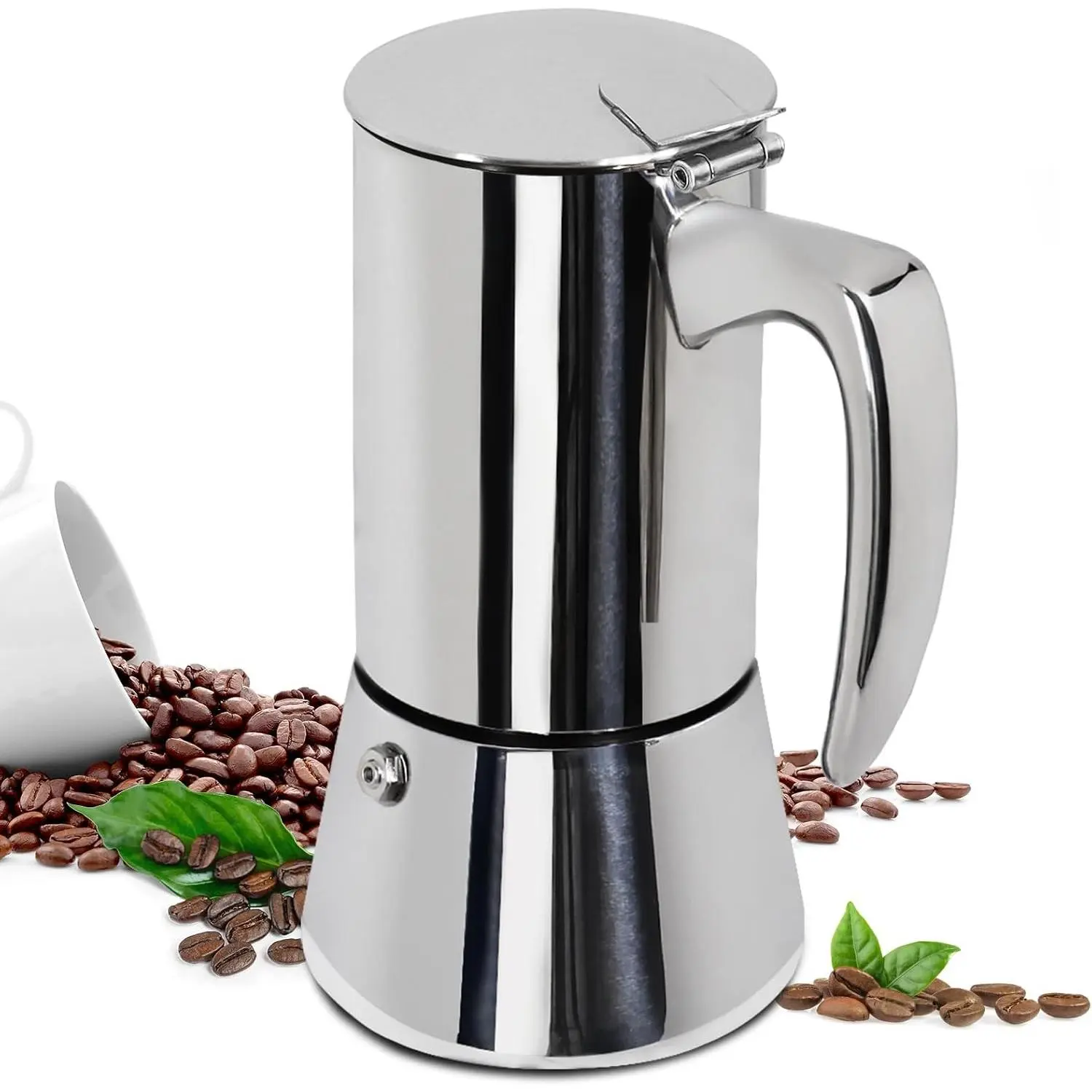 600ml 12-Cup Thick 304 Stainless Steel Italian Espresso Coffee Maker, Induction-Safe Stovetop Percolator, Classic Portable Easy-Brewing Coffee Maker