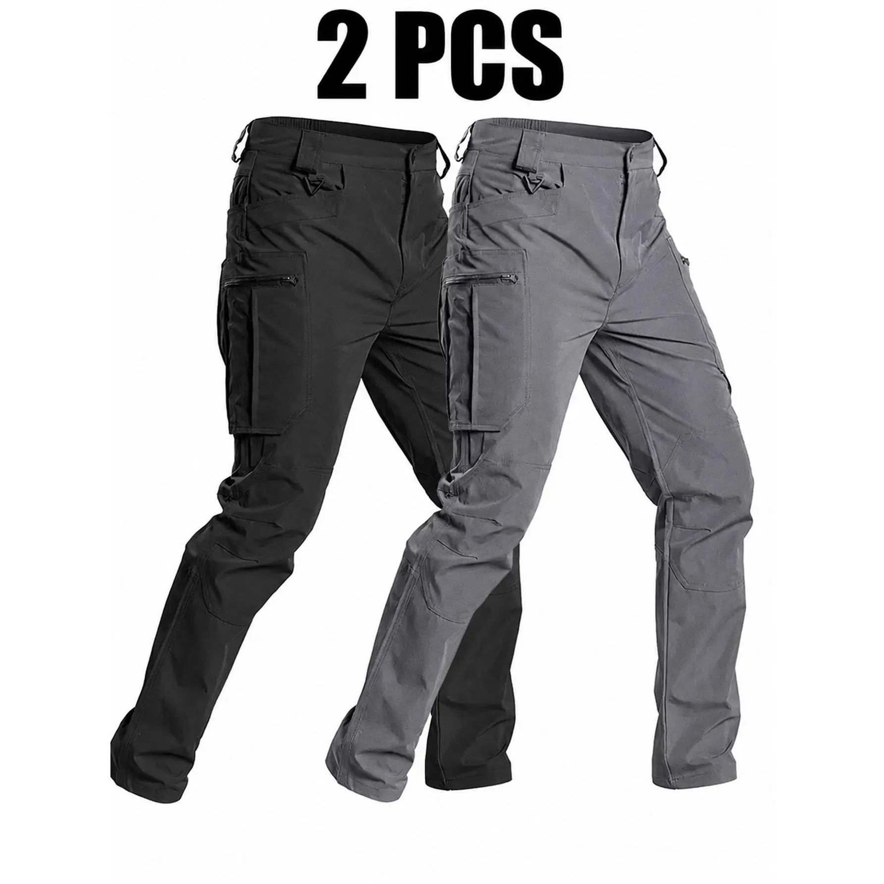 Men's 2-Pack Tactical Cargo Pants, Water-Resistant Slight-Stretch Multi-Pocket Outdoor Trousers, Wear-Resistant Combat Pants for Spring, Autumn Hiking, Training