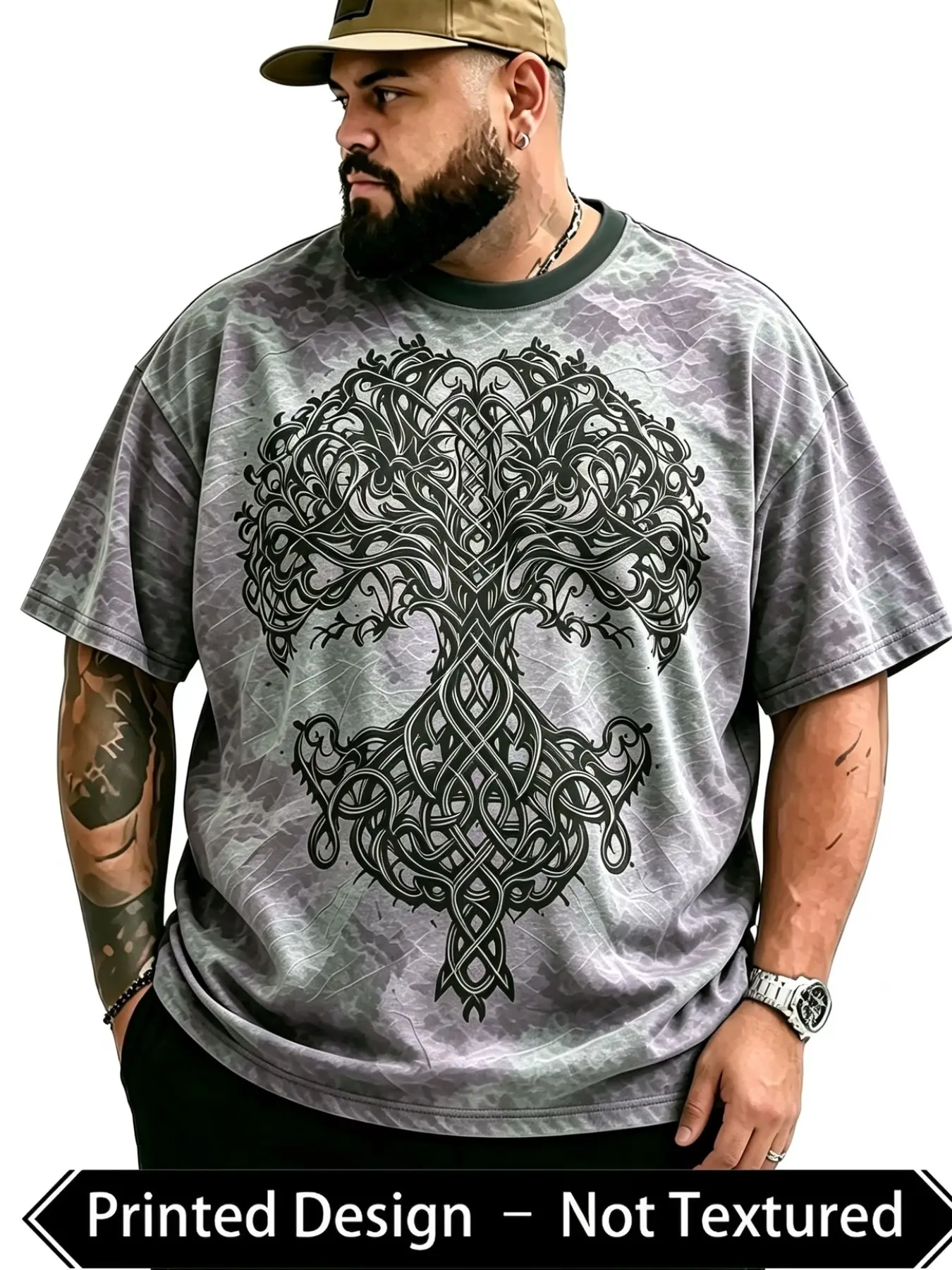 Men's 3D Large Size Short Sleeve T-Shirt, Retro Celtic Tree Print, Comfortable Breathable, Summer Fashion, Streetwear, Light Sports