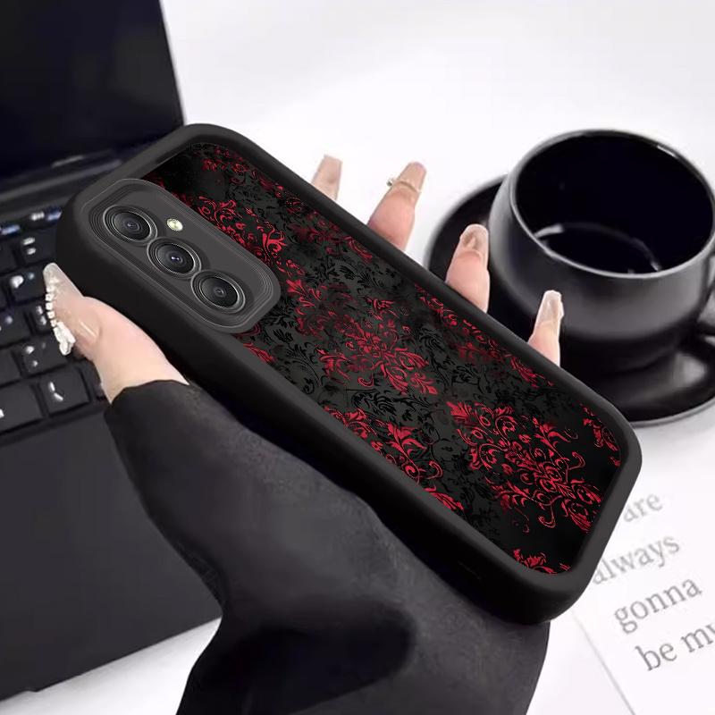 Phone Case suitable for Samsung Galaxy S26 S25 S24 S23 S22 S21 Fe Plus Ultra A13 A14 A15 A16 A17 A33 A34 A35 A36 A52 A53 A54 Note20 Gothic Red Ornament Pattern Pocket-Friendly Shockproof Protective Soft Smartphone Casing