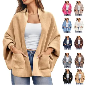 【New】Womens Open Front Cardigan Batwing Long Sleeve Shawl Chunky Knit Loose Fall Poncho Sweater Coats