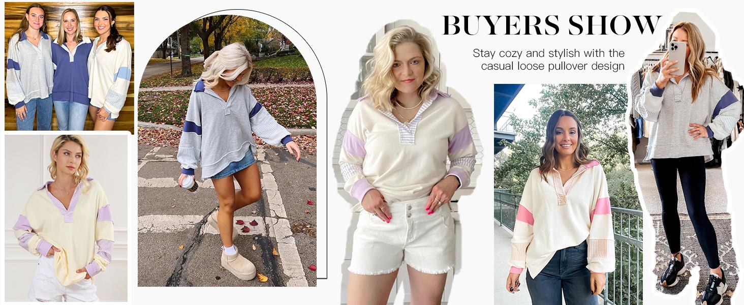 Imily Bela Womens Color Block Oversized Sweatshirt V Neck Long Sleeve Casual Loose Pullover Tops Imily Bela Womens Color Block Oversized Sweatshirt V Neck Long Sleeve Casual Loose Pullover Tops
