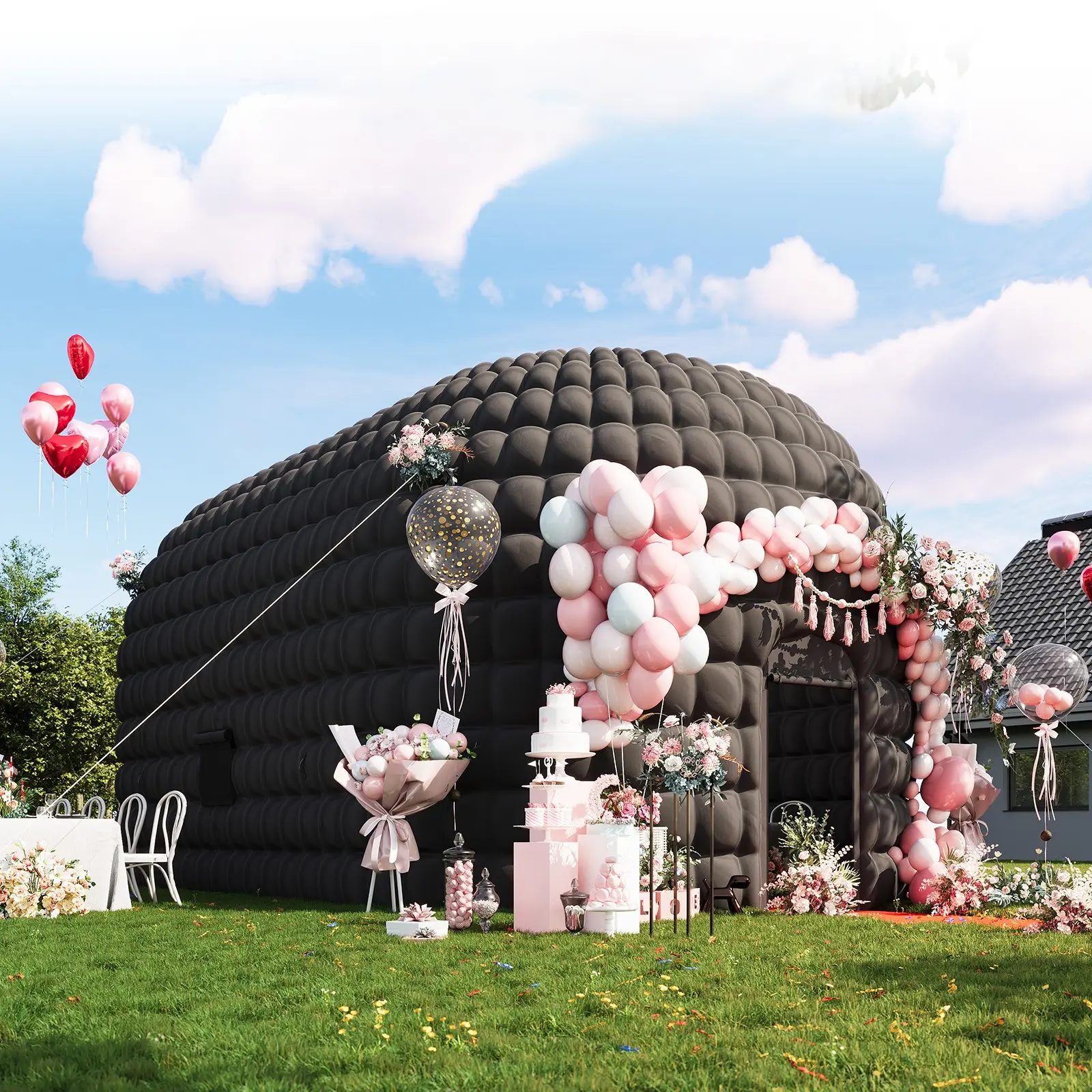 Inflatable Nightclub, Inflatable Party Tent for Adults with 950W Blower & Roll Up Door, Club Tent for Music Festivals, Weddings, Raves, Corporate Events, Birthday Parties, , Black