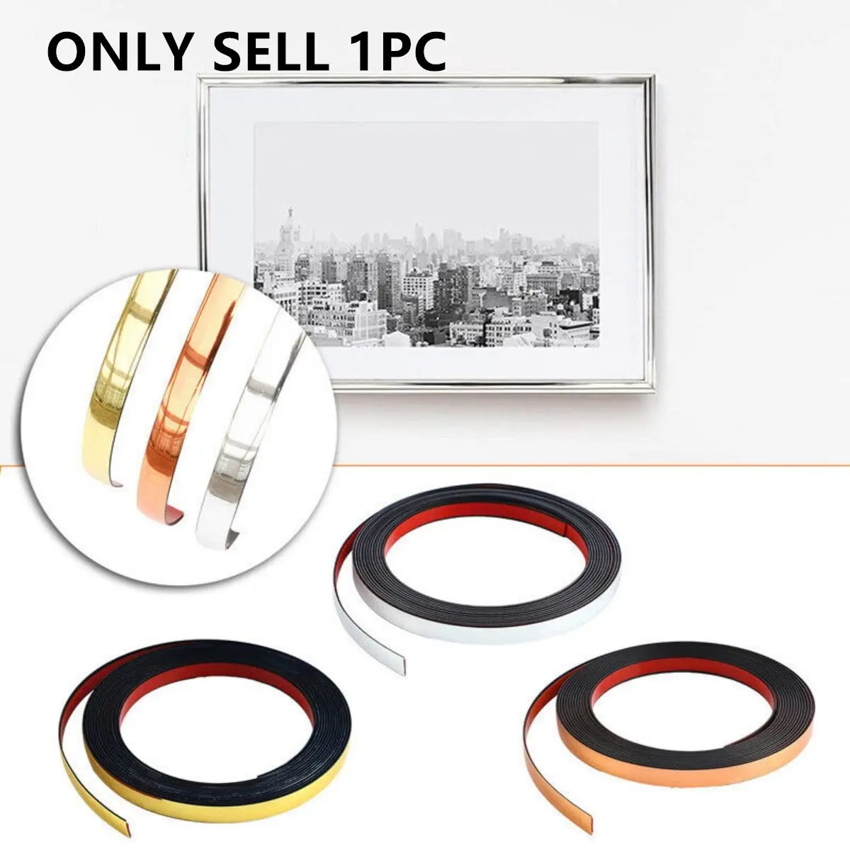 1 Piece Plastic PVC 1.1cm*5m Self-Adhesive Decorative Strip, Trim, Easy Apply, Tile Gap Filler, Frame Decoration, Waterproof Edge Tape, Wall Background Decor