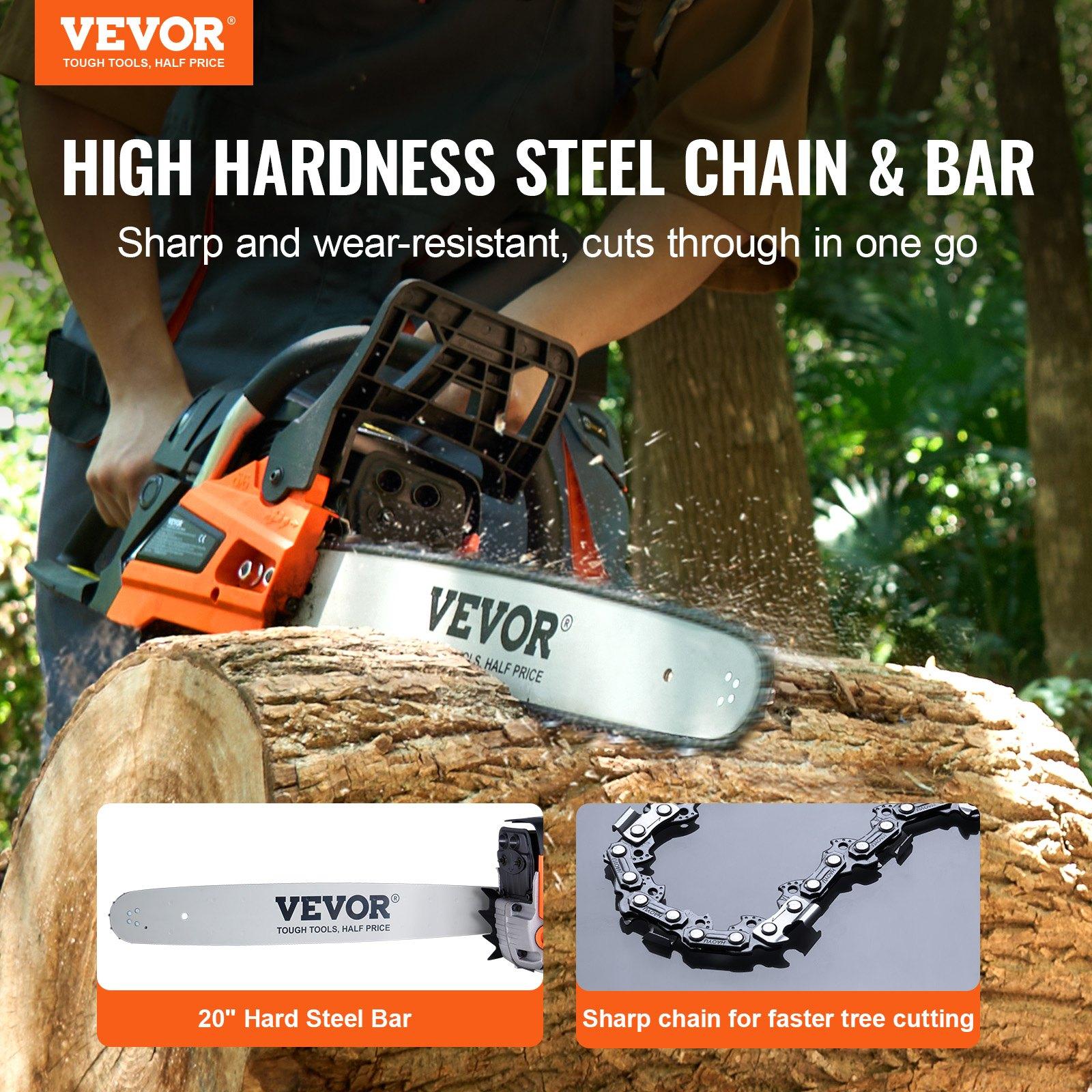 VEVOR Gas Chainsaw, 58CC 20" 3.22HP, Gasoline Powered Chain Saw, Handheld Cordless Petrol Chainsaws for Tree Wood Branch Cutting, Tree Trimming, Land Clearing, Farm Garden Ranch Forest Cutting Use