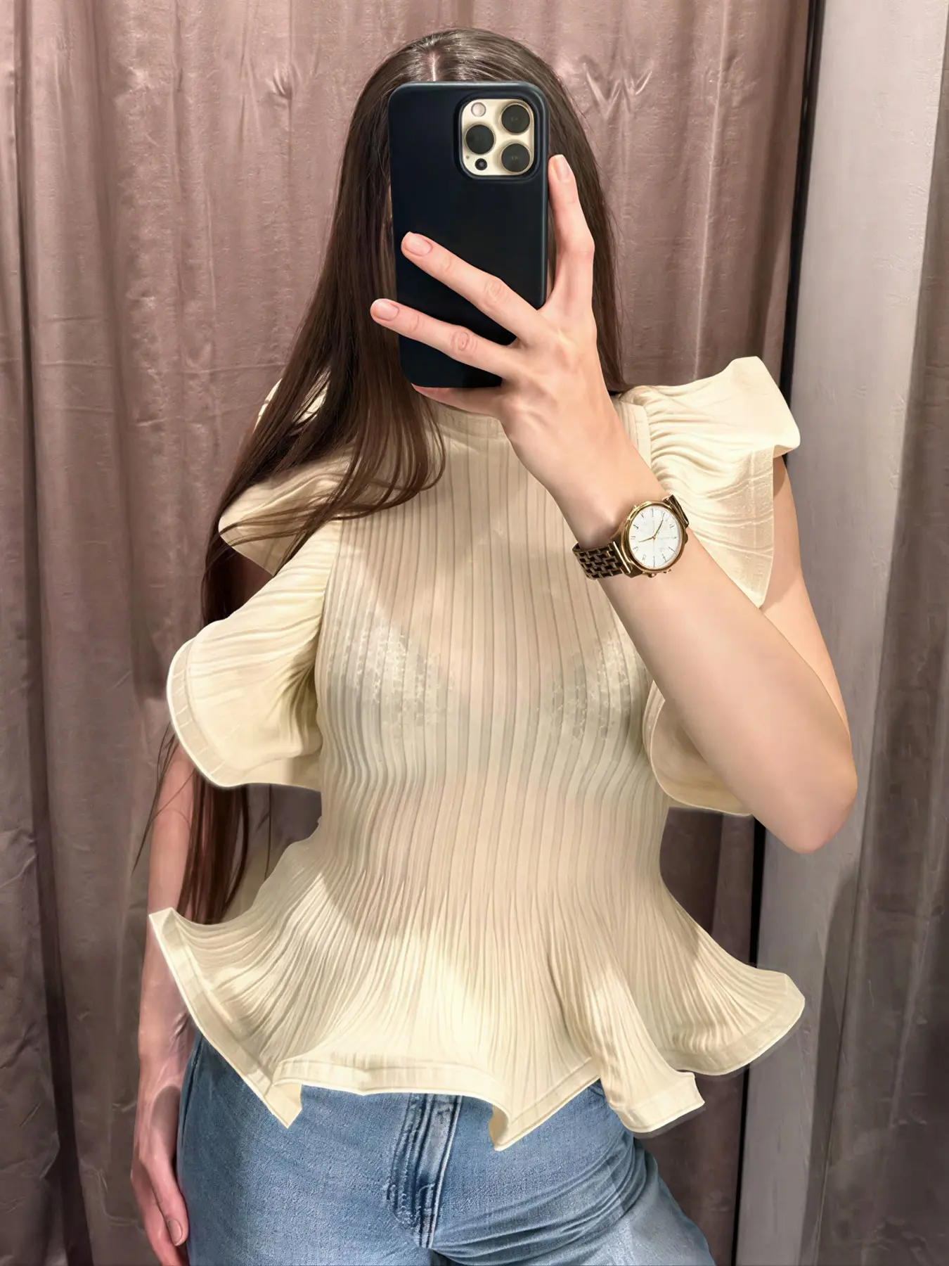 Women's Sweater Cropped Knitted Top For Woman Round Neck Ruffle Hem Corset Top Beige Ribbed Crop Knit Slim Sweaters For Women Crochet Top For Daily Wear Office Wear