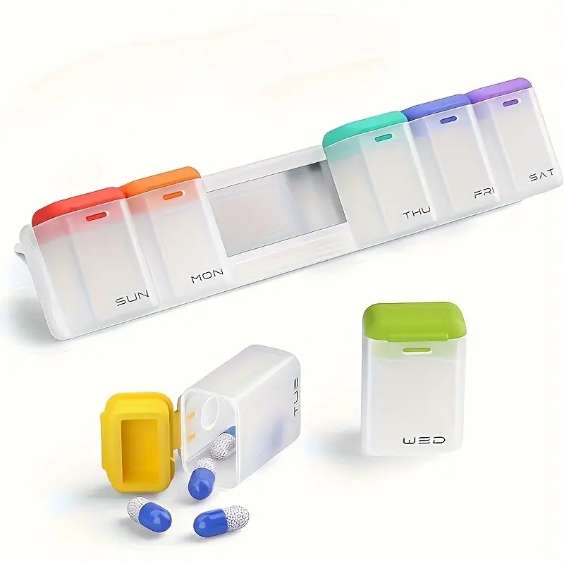 Weekly Pill Organizer, Magnetic Removable Pill Box 7 Days 1 Time/Day, Portable Travel Pill Box, Once a Week Daily Medication Dispenser, Medicine Container for Vitamin Supplements