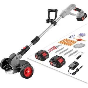 Cordless Electric Weed Wacker  , 21v Lightweight Weed Trimmer Eater With 2 4.0Ah  Operated & Charger & Wheels & Shears, 3 In1 Grass Trimmer/Brush /Lawn Edger for Yard Garden