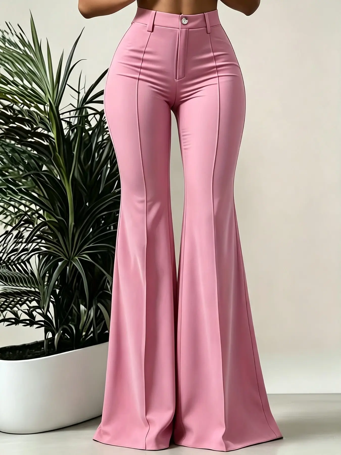 Women's Elegant Chic Fashion Solid Color High Waist Fitted Casual Flare Pants, Bell Bottomed Pants, Stylish Ladies' Long Flared All Seasons Trousers for Daily Wear