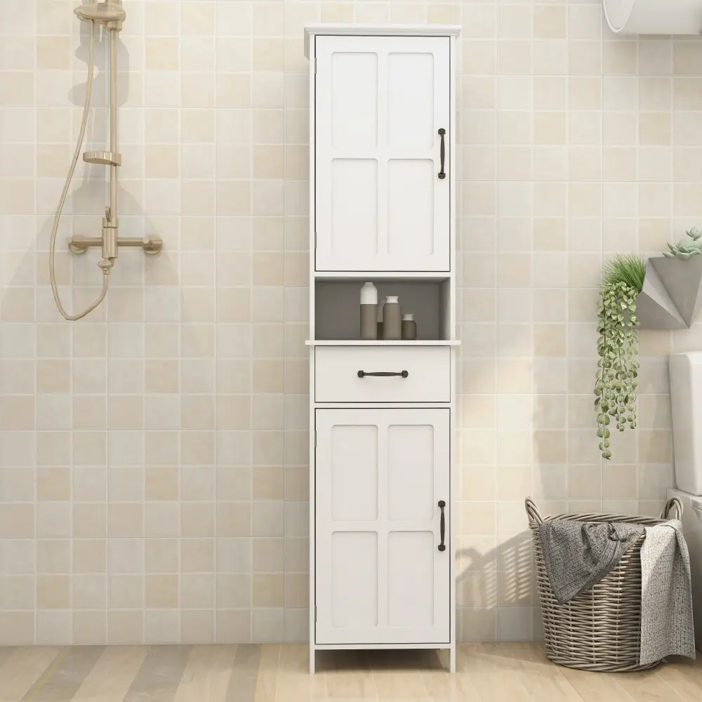 Slim Tall Storage Cabinet with Double Doors, Narrow Floor Standing Cabinet for Small Spaces, Freestanding Bathroom Cabinet, Kitchen Pantry Storage Cabinet, Entryway Organizer with Adjustable Shelves, Modern Vertical Storage Cabinet for Bedroom, Living Roo