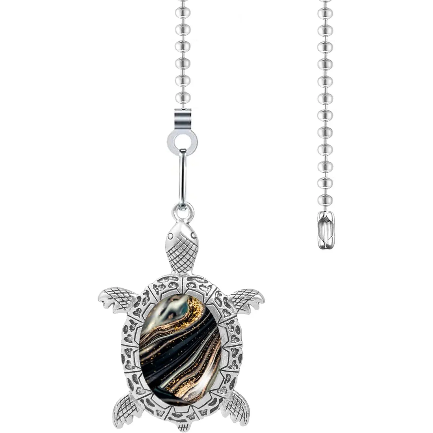 12" Sea Turtle Ceiling Fan Pull Chain Extender with Chain Connector | Steel Chain, Alloy Glass Pendant, Cut-To-Length Adjustable, Easy Install, For Ceiling Fan, Light, Desk & Floor Lamp, -A