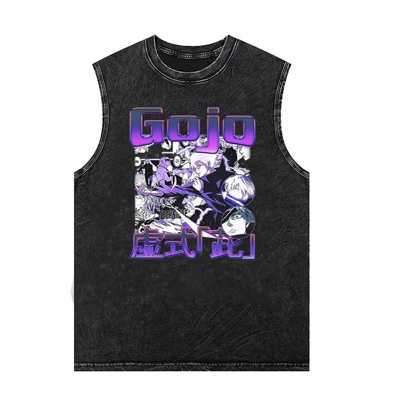 Men's Tank Tops Anime Gojo Jujutsu Man Sleeveless Shirt Summer New Women's Oversized Vintage Washed Vest Gym T Shirt Y2k Clothes