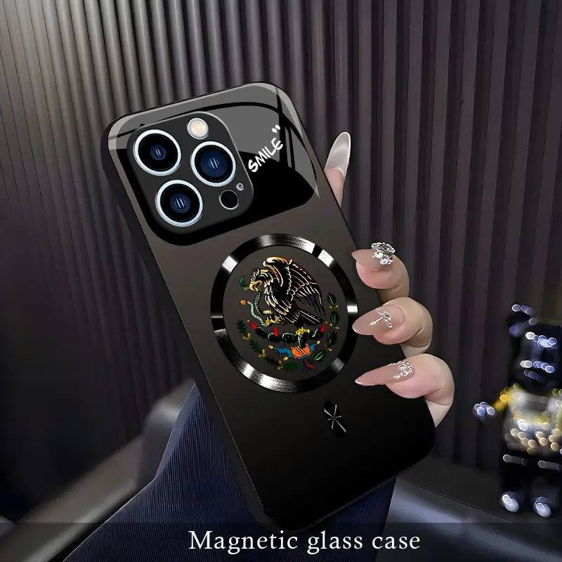 For【iPhone 14 Pro Max】Phone Case, Mexican Eagle Ethnic Totem Phone Case, Vintage Latin Culture Print Design, Shockproof & Wear-Resistant Protective Cover, Magnetic Charging Glass Case, MagSafe，Unisex Ethnic Style Phone Case.-XS9527