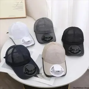 USB Rechargeable Cooling Fan Baseball Cap - Unisex Anti-UV Sun Protection Adjustable Mesh Breathable Hat with Built-in Mini Fan for Outdoor Beach Hiking