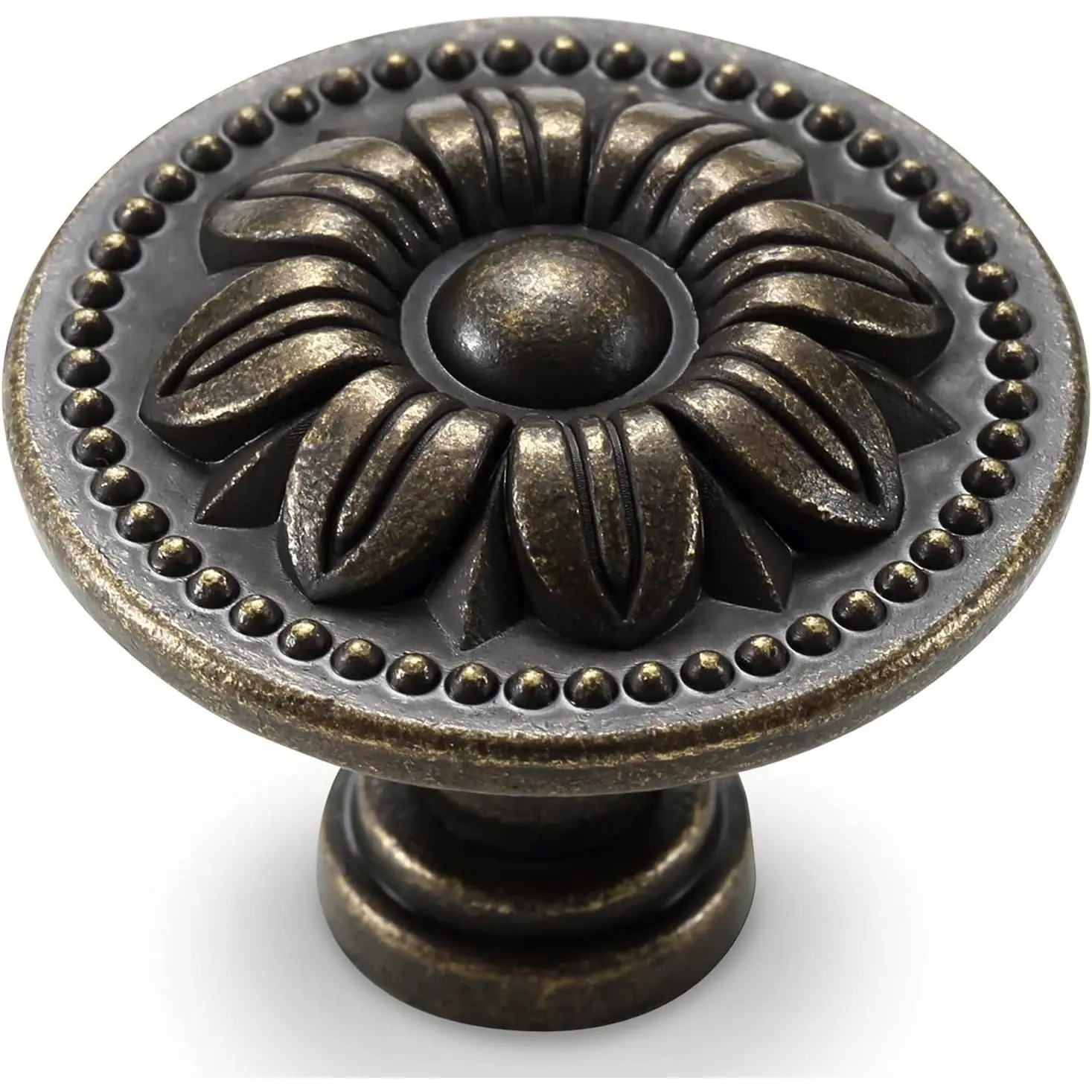 Set of 10 Vintage Kitchen Cabinet Knobs Pulls, Flower Drawer Knobs, Dresser Knobs, Antique Brass Pull Handles, Rustic Bronzed Door Knobs for Dresser Drawers, Zinc