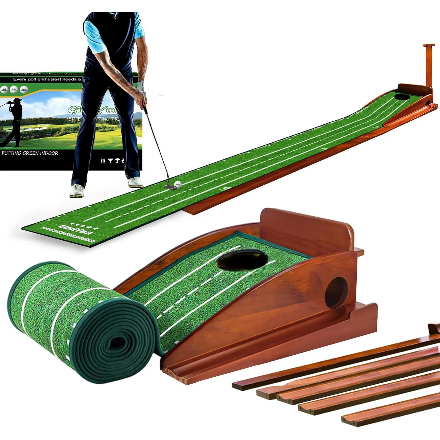 GimYaa Golf Putting mat Green Indoor and Outdoor with Auto Ball Return, Practice Golf Gifts for , Office, Backyard Indoor Golf and Outdoor Use,   Mat