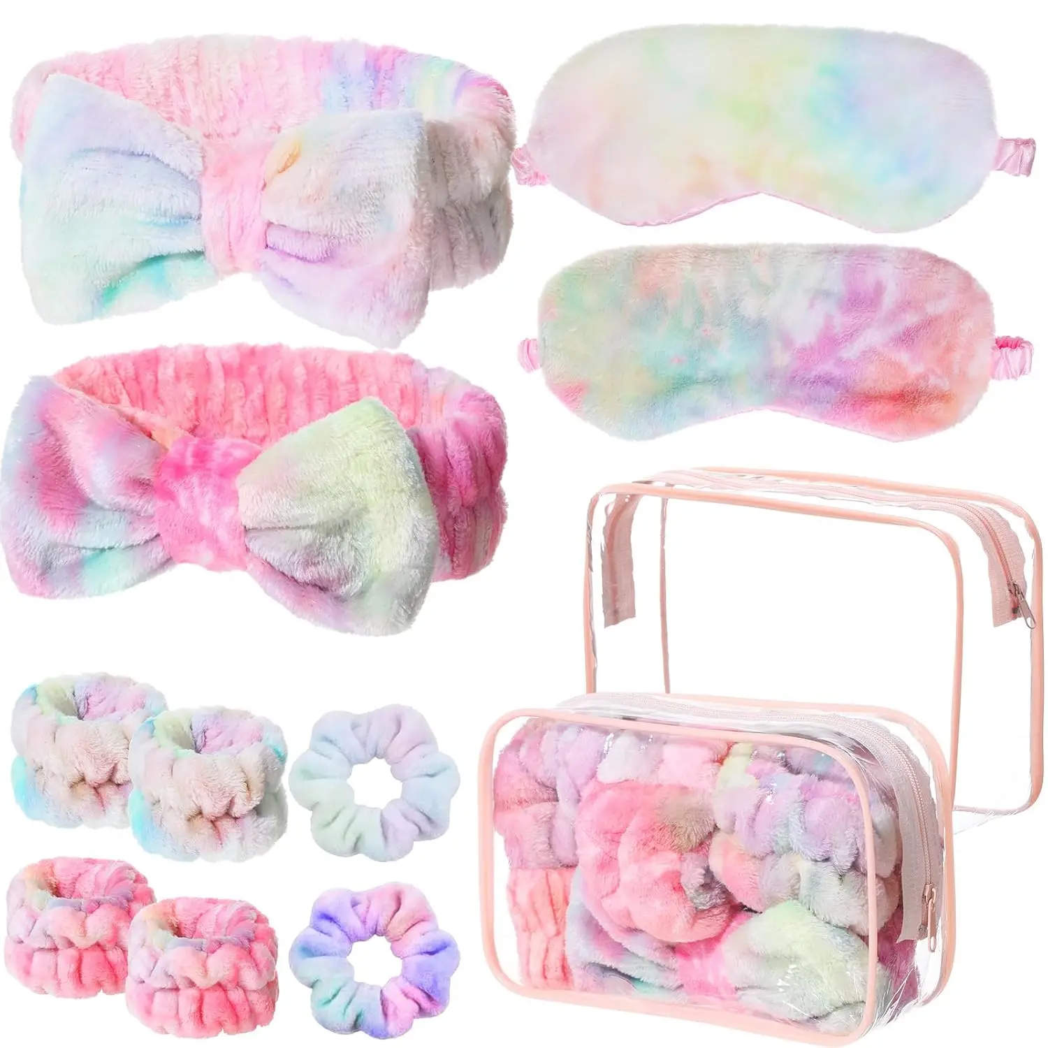 10 count Slumber Party Supplies for Women  Sleepover Party Favor  Headband Wristband Sleep Eye Mask  Scrunchies for  Care Makeup Slumber Night Favor(Tie Dye Rainbow)