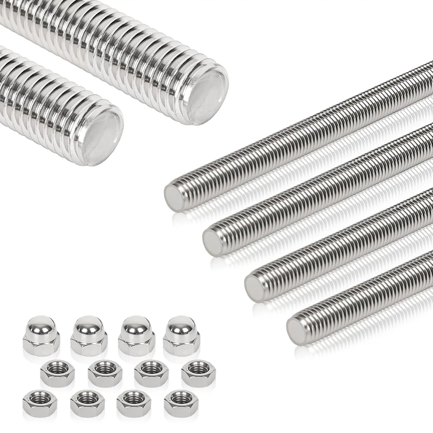 4 Pcs Rust-Proof 304 Stainless Steel Solid M6 Fully Threaded Rods - 10in(255mm) Long Right-Hand Threads with Nuts for DIY Home Projects, Industrial Use