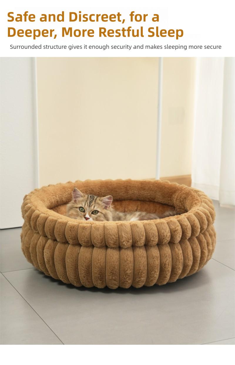 Fluffy Rabbit Fur Round Pet Bed – Quilted Donut Cushion for Cats & Dogs, Thickened Anti-Slip Mat, Small Medium Large Sizes