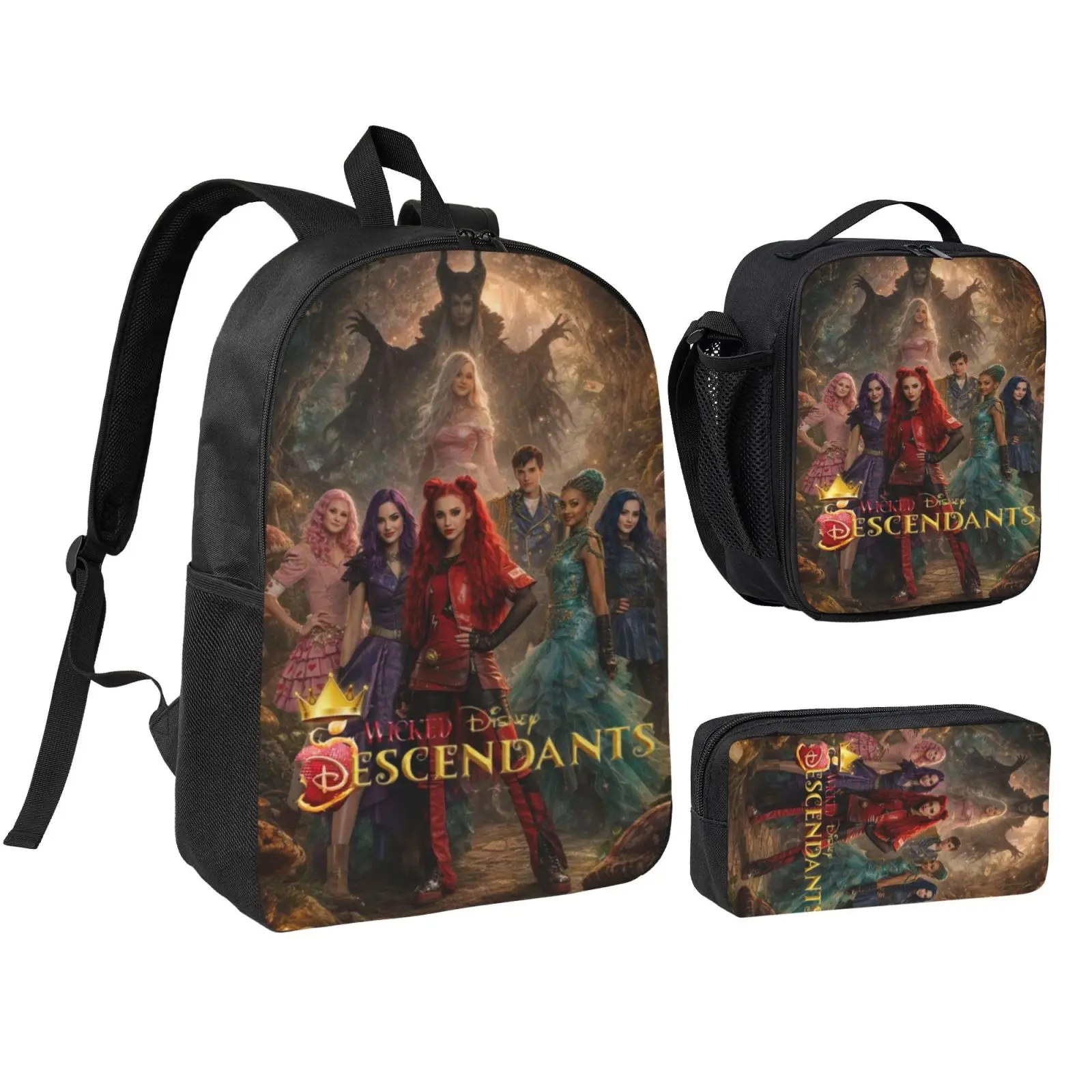 Anime Descendants1 backpack with lunch bag pencil box for Teen Girls Boys, 3pcs kids school bag with adjustable straps, office travel bag Bookbag lunchbox