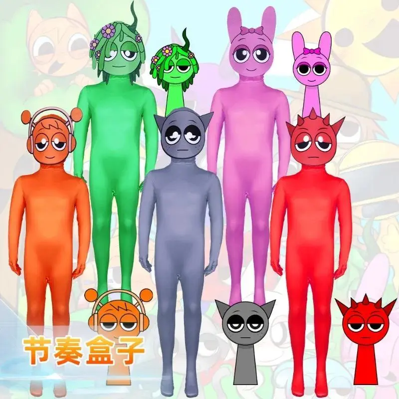 Game Incrediboxs Sprunki Cosplay Costume Music Game Character Tight Bodysuit Halloween Carnival Themed Party Boys Girls Outfits