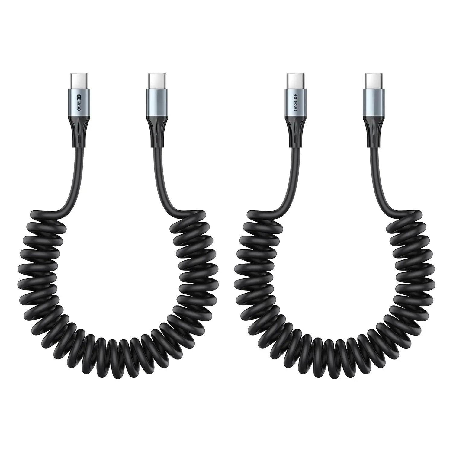 Coiled USB C to USB C  2-Pack,for ,60W  ,4FT | Coiled USB C ,  Free, 36-Month Warranty, Support  & , 480Mbps Data Transfer