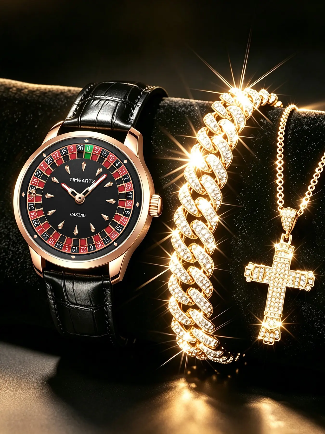 Timeartx New Quartz Watch, European Roulette Style, Men's Fashion Poker Game Watch, Stylish Quartz Movement, Genuine Leather Wristwatch