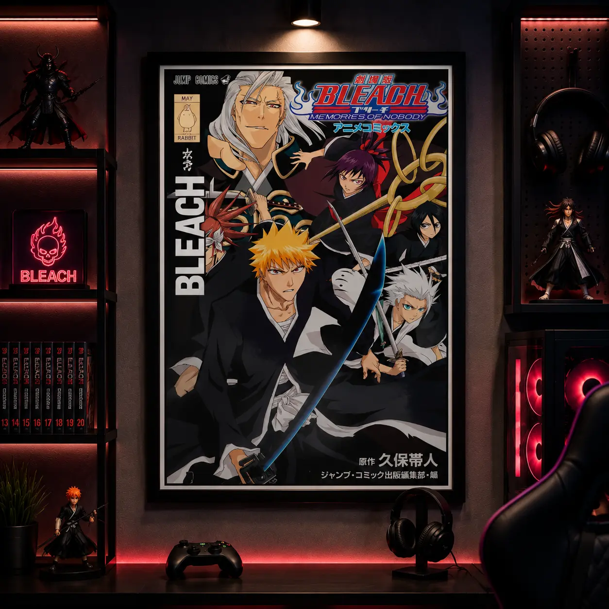 Bleach Anime Canvas Poster, Ichigo and Soul Reaper Team Manga Wall Art Print, Japanese Action Character Decor for Bedroom Dorm Game Room, Anime Fan Boyfriend Gift