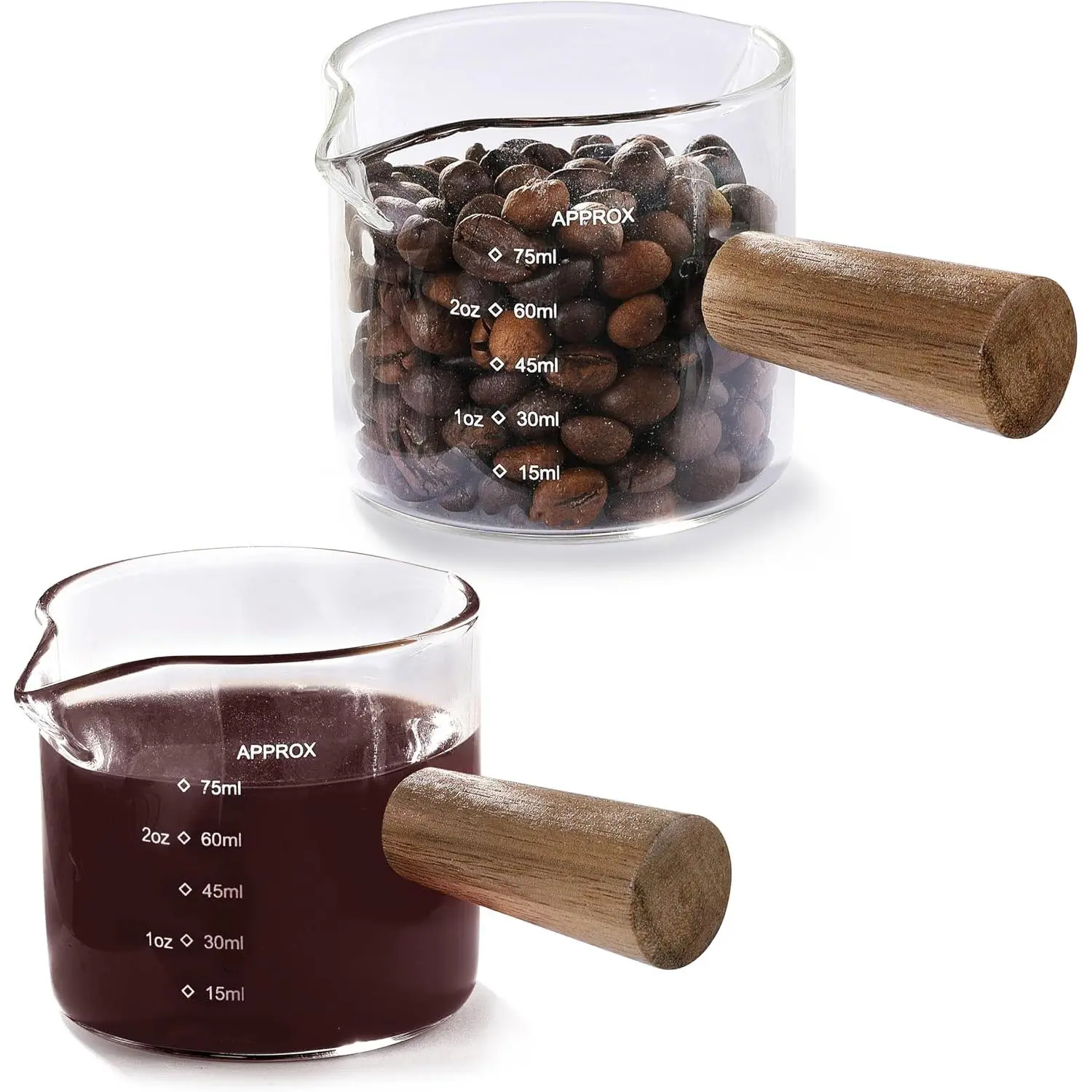 Measuring Cups, Espresso Shot Glass with  Scale and  Handle,75ml | Double Spouts