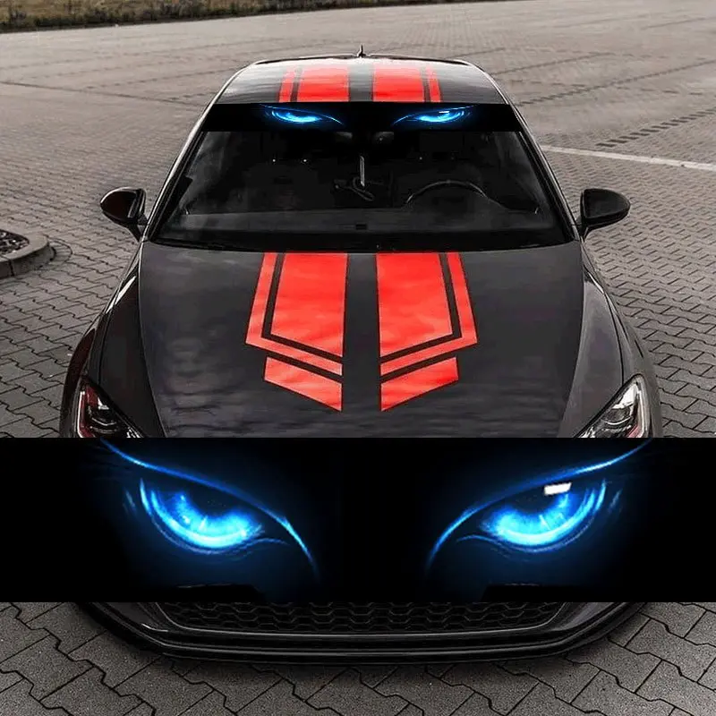 Glowing Blue Eyes Pattern Car Front Windshield Sticker, Universal Front Windshield Decorative Decal - Scratch-Resistant, Vehicle Car Decal