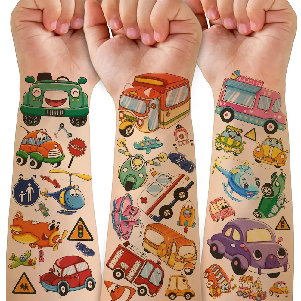 10 Sheets Transportation Vehicles Airplanes Cars Cruise ShipsTattoo Patch Tattoo Sticker Waterproof Long Lasting Arm Party Temporary Tattoo