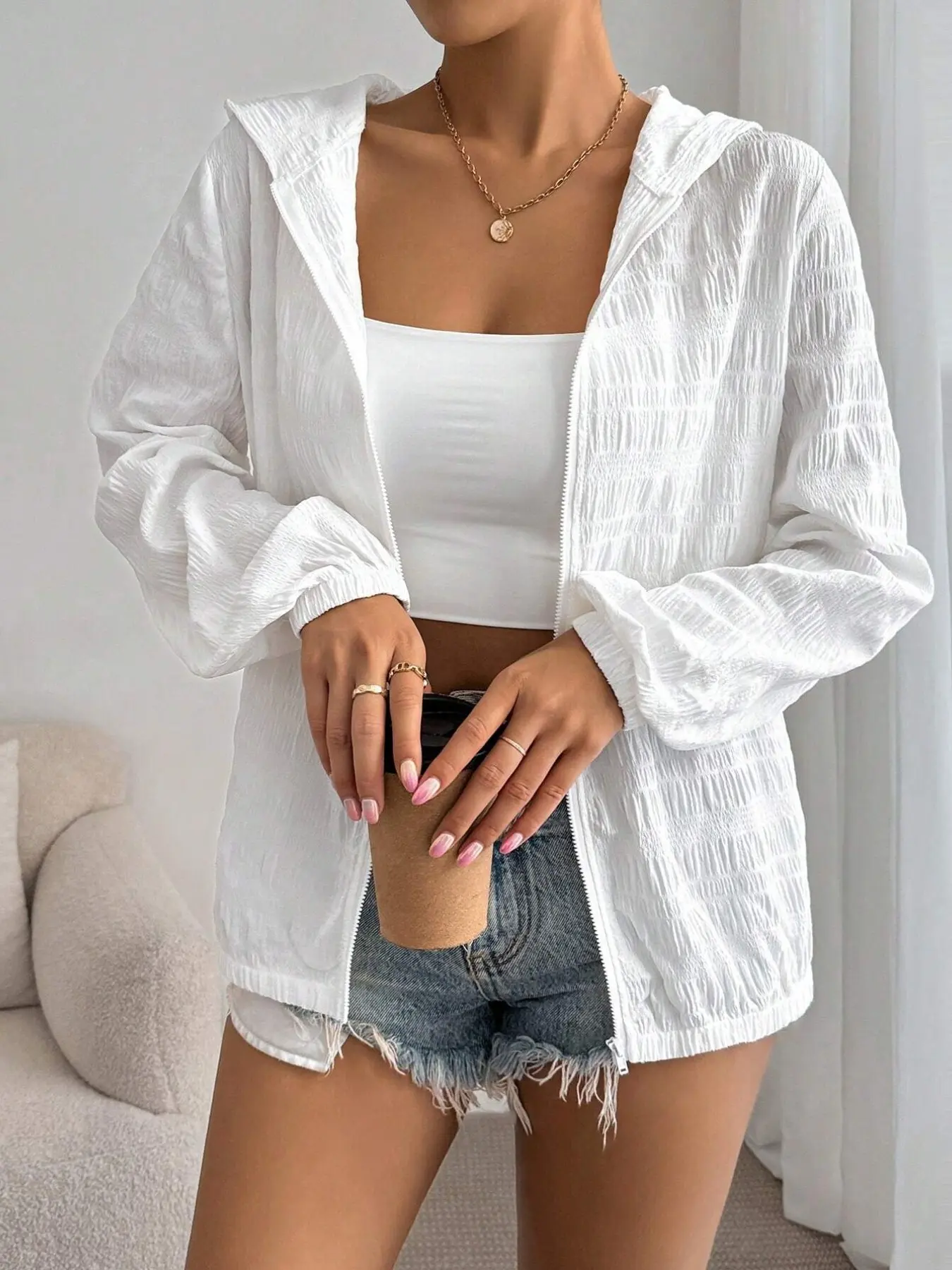 Summer Lightweight Long Sleeve Hooded Casual Jacket, Solid Color, Perfect for Back-To-School, Fall Fashion, Teacher Style