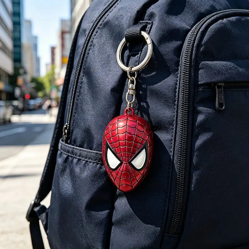 Marvel Official Spider-Man Metal Keychain, Mask Keyring, Alloy Backpack Charm, Keychain For Bags, Halloween Christmas Gift, Boys Kids